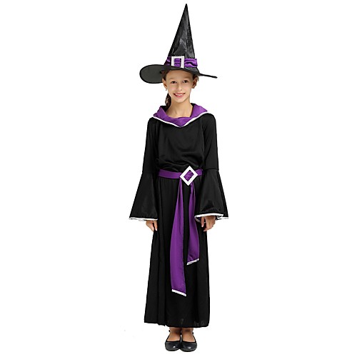 фото Ведьма костюм девочки подростки хэллоуин хэллоуин карнавал день детей фестиваль / праздник полиэстер инвентарь черный однотонный halloween Lightinthebox