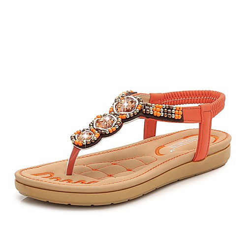 

Жен. Сандалии На плоской подошве Наппа Leather Удобная обувь Лето Черный / Оранжевый