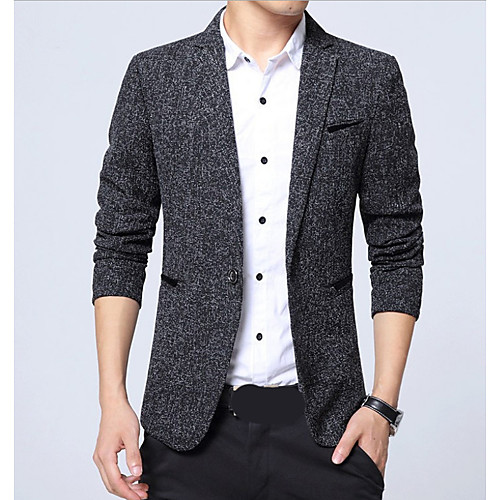 

Муж. Для вечеринок Обычная Блейзер, Однотонный V-образный вырез Длинный рукав Полиэстер Синий / Черный / Серый XL / XXL / XXXL