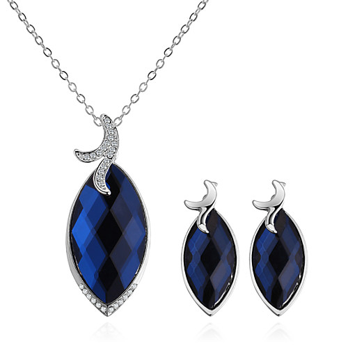 

Women's Sapphire Necklace Earrings Stylish Leaf Ladies European Fashion Elegant Rhinestone Earrings Jewelry Dark Blue For Causal Daily