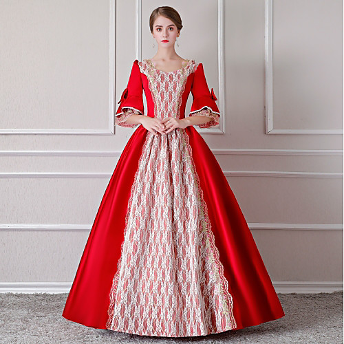 

Rococo Renaissance 18th Century Dress Outfits Party Costume Masquerade Women's Lace Costume Red / White Vintage Cosplay Party Prom 3/4 Length Sleeve Floor Length Long Length Ball Gown Plus Size