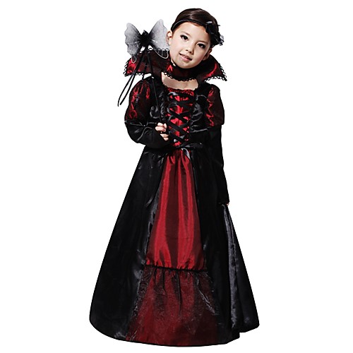 фото Ведьма костюм детские девочки хэллоуин рождество хэллоуин карнавал фестиваль / праздник полиэстер черный / красный / черным / синий с черным карнавальные костюмы однотонный halloween Lightinthebox