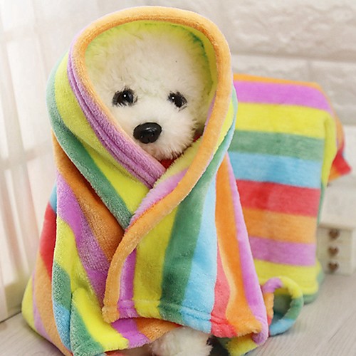 

Rodents Dogs Cats Bed Towel Blankets Plush Fabric Portable Mini Warm Color Block Patchwork Rainbow