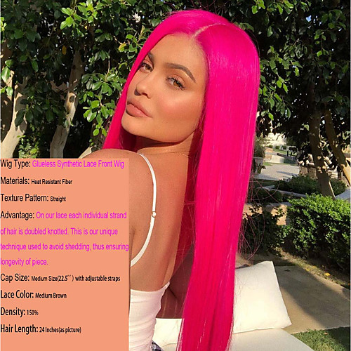 

Synthetic Lace Front Wig / Cosplay Wig Straight Kardashian Style Middle Part Lace Front Wig Synthetic Hair 22-26 inch Women's Heat Resistant / Women / Fashion Rose Pink Wig Long / Glueless / Yes