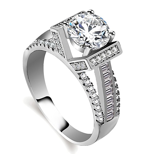 

Women's Ring Engagement Ring 1pc Silver Brass Platinum Plated Imitation Diamond Ladies Romantic Fashion Engagement Valentine Jewelry Stylish Hollow Halo Creative Lovely