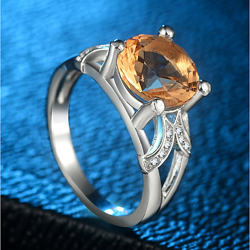 

Women's Statement Ring Citrine 1pc Yellow Brass Platinum Plated Imitation Diamond Four Prongs Ladies Unique Design Trendy Carnival Going out Jewelry Stylish Hollow Simulated Creative Cool