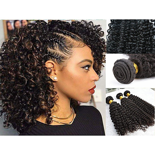 

3 Bundles Malaysian Hair Kinky Curly Human Hair Headpiece Extension Human Hair Extensions 8-28 inch Black Natural Color Human Hair Weaves Soft Best Quality New Arrival Human Hair Extensions / 8A