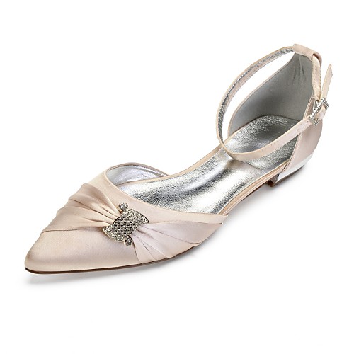 

Women's Wedding Shoes Flat Heel Pointed Toe Rhinestone / Sparkling Glitter Satin Comfort Spring & Summer Blue / Champagne / Ivory / Party & Evening