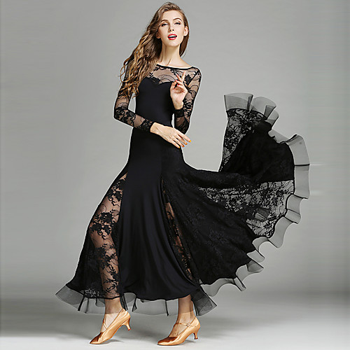 

Ballroom Dance Dresses Women's Performance Lace / Viscose Ruched Long Sleeve Natural Dress / Modern Dance