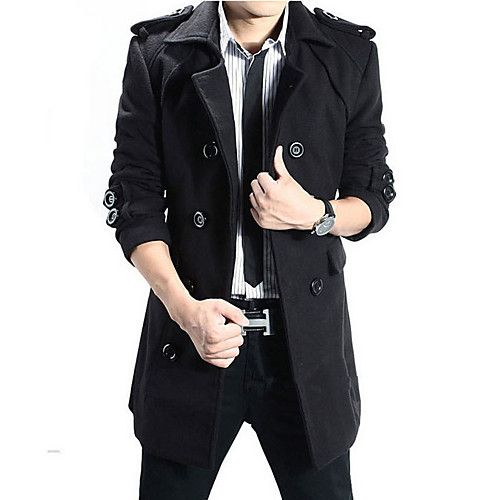 

Men's Daily / Going out Long Trench Coat, Contemporary Turndown Long Sleeve Polyester Black / Dark Gray