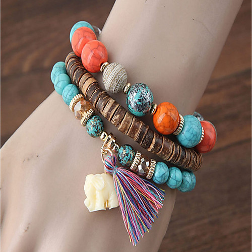 

3pcs Women's Turquoise Bead Bracelet Bracelet Layered Vintage Style Stacking Stackable Elephant Creative Ladies Bohemian Casual / Sporty Fashion Wooden Bracelet Jewelry Black / Rainbow / Red For