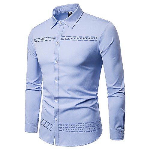 

Men's Daily Work Weekend Business / Basic Shirt - Solid Colored Cut Out Navy Blue / Long Sleeve