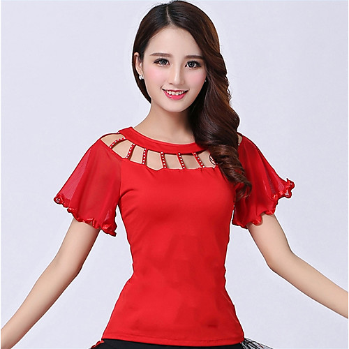 

Ballroom Dance Tops Women's Performance Tulle / Milk Fiber Ruching Short Sleeve Top