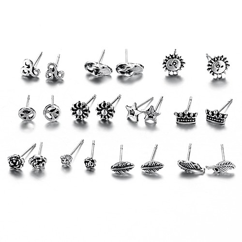 

Women's Stud Earrings Classic Retro Sun Star Ladies Stylish Simple Earrings Jewelry Silver For Going out Festival 10 Pairs