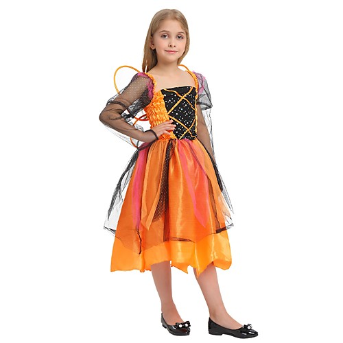 фото Ведьма костюм девочки детские хэллоуин хэллоуин карнавал день детей фестиваль / праздник полиэстер инвентарь оранжевый однотонный halloween Lightinthebox