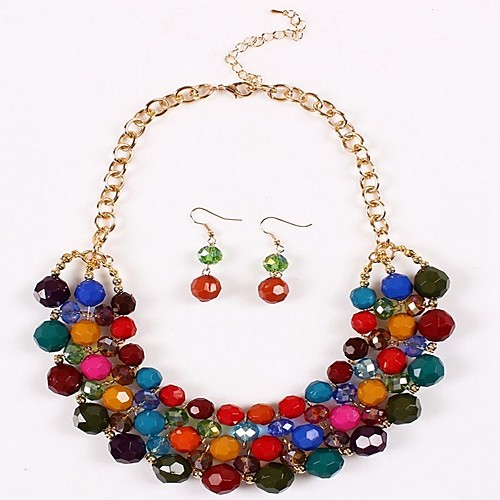 

Women's Vintage Necklace Earrings Stack Ladies Classic Hyperbole Ethnic Earrings Jewelry Rainbow / Rose Red For Daily