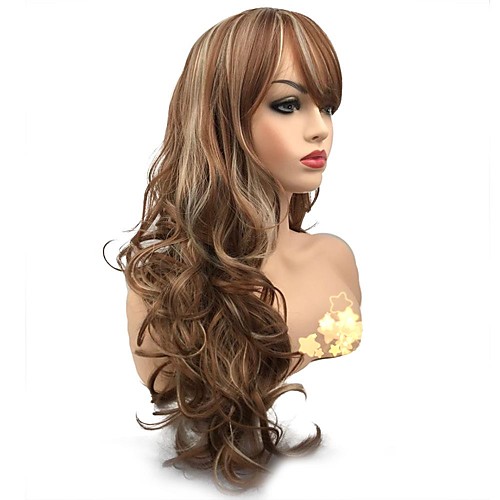 

Synthetic Wig Curly Side Part Wig Long Medium Auburn Synthetic Hair Women's Synthetic Light Brown StrongBeauty