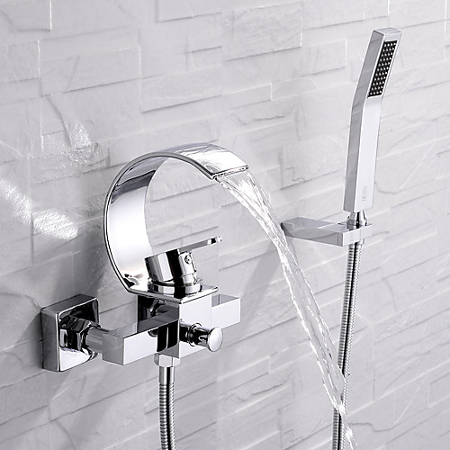 

Bathtub Faucet - Contemporary Chrome Wall Installation Ceramic Valve Bath Shower Mixer Taps / Single Handle Three Holes