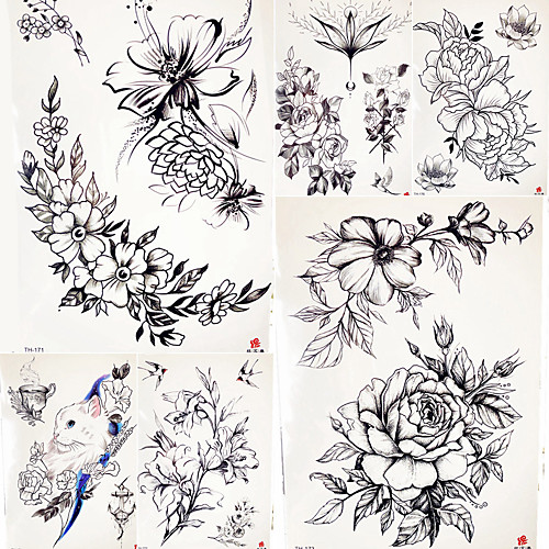 

decal-style-temporary-tattoos-body-arm-shoulder-temporary-tattoos-5-pcs-flower-series-romantic-series-smooth-sticker-safety-body-arts-party-evening