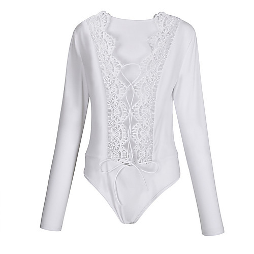 

Women's Going out Bodysuit - Solid Colored V Neck White