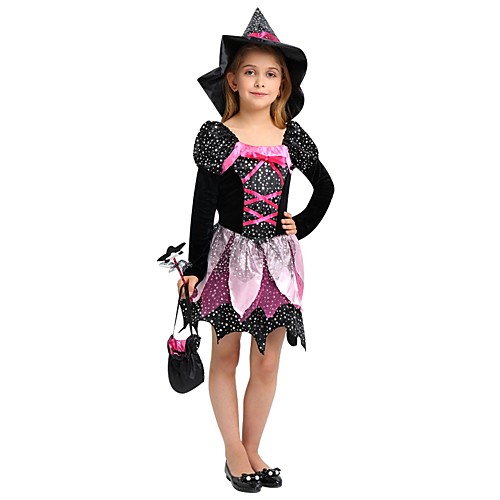 фото Ведьма костюм девочки детские хэллоуин хэллоуин карнавал день детей фестиваль / праздник полиэстер инвентарь черный однотонный halloween Lightinthebox