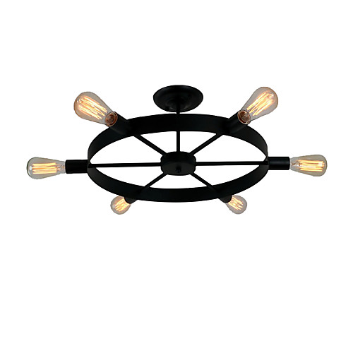 

6-голова старинное черное металлическое колесо полуподводное потолочное освещение жилая комната столовая освещение окрашенная отделка