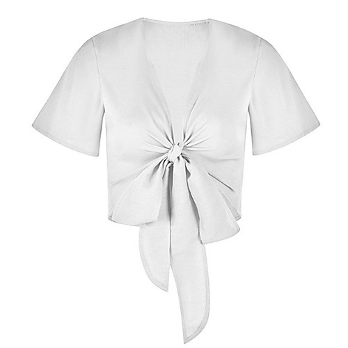 

Women's Daily T-shirt - Solid Colored Deep V White