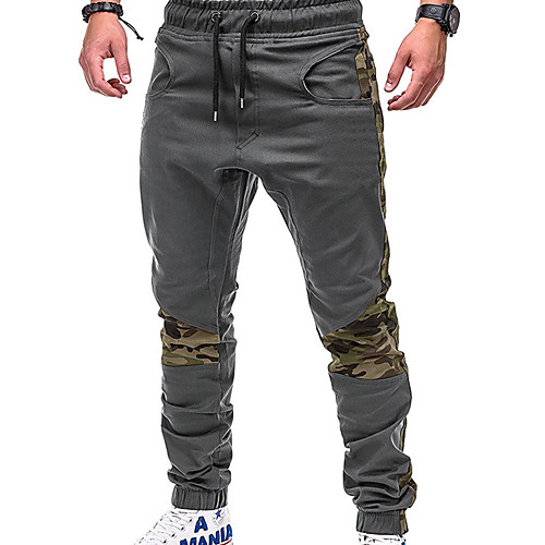 

Men's Basic / Street chic Plus Size Daily Weekend Slim Sweatpants / Cargo Pants - Solid Colored / Color Block Patchwork Black Gray Khaki XXL XXXL XXXXL