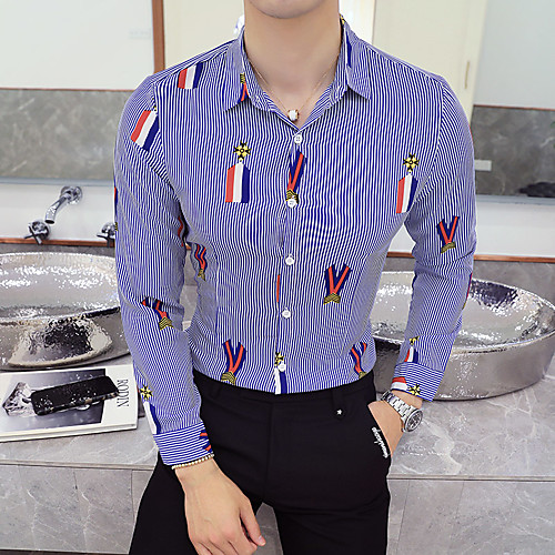 

Men's Daily Going out Basic / Elegant Shirt - Striped / Color Block Red