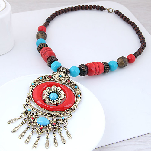

Women's Long Necklace Vintage Style Stylish Rosary Chain Flower Ladies Vintage European Ethnic Resin Alloy Red Blue 55 cm Necklace Jewelry 1pc For Causal Daily