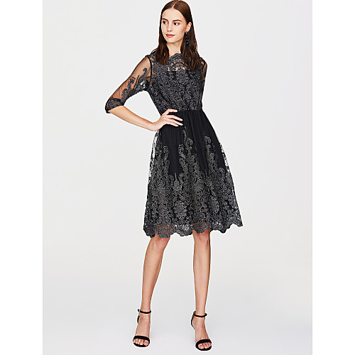 

Жен. Уличный стиль Скейтер Платье - Однотонный Средней длины