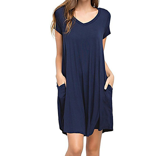 

Жен. На выход Классический Свободный силуэт Футболка Платье - Однотонный V-образный вырез Выше колена