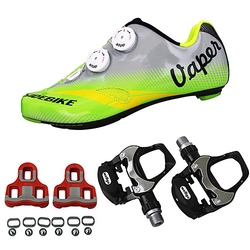 

SIDEBIKE Adults' Cycling Shoes With Pedals & Cleats Road Bike Shoes Carbon Fiber Cushioning Cycling Green Men's Cycling Shoes
