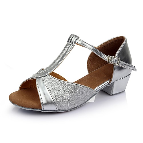 

Women's Dance Shoes Patent Leather Latin Shoes Splicing Sandal / Heel Thick Heel Customizable Silver / Performance / Practice