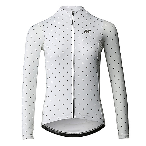 

Mysenlan Women's Long Sleeve Cycling Jersey Winter Fleece Polyester White Black Polka Dot Bike Jersey Top Mountain Bike MTB Road Bike Cycling Sports Clothing Apparel / YKK Zipper