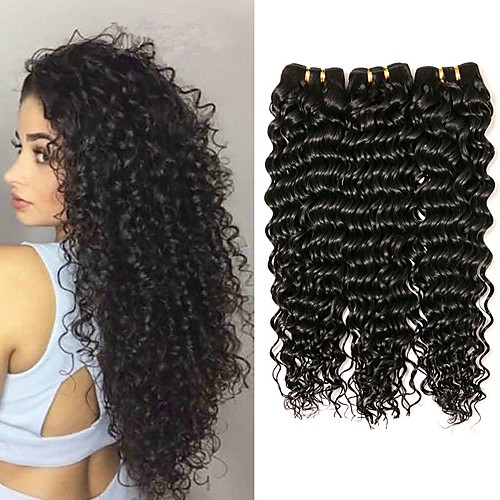 

3 Bundles Deep Wave Human Hair Unprocessed Human Hair Natural Color Hair Weaves / Hair Bulk Extension Bundle Hair 8-28 inch Natural Color Human Hair Weaves Smooth Hot Sale Thick Human Hair Extensions