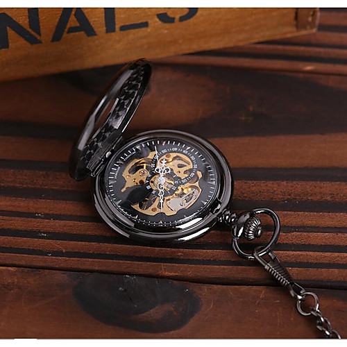 

Men's Skeleton Watch Pocket Watch Automatic self-winding Black Hollow Engraving Casual Watch Analog Luxury Casual Skull Steampunk - Black