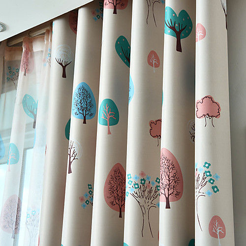 

Two Panel Children's Room Cute Cartoon Style Cartoon Tree Printing Blackout Curtains