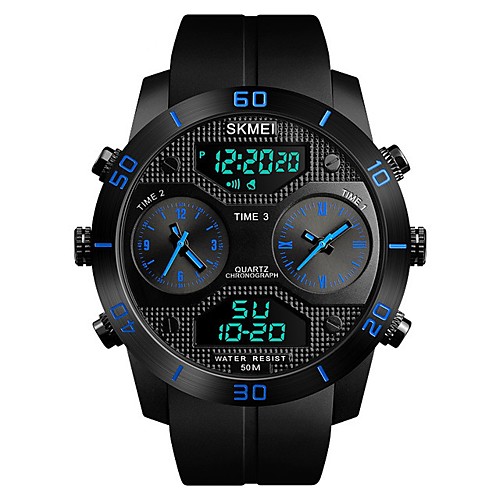 

SKMEI Men's Sport Watch Digital Watch Digital Quilted PU Leather Black 50 m Water Resistant / Waterproof Calendar / date / day Three Time Zones Analog Luxury Fashion - Black Red Blue / Noctilucent