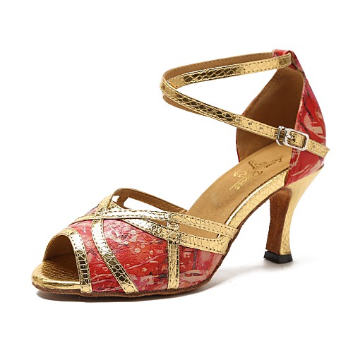 

Жен. Обувь для латины Искусственная кожа Сандалии Каблук ""Клеш"" Танцевальная обувь Серый / Красный