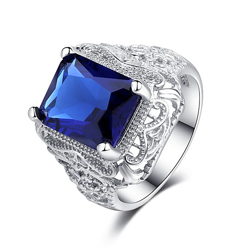 

Women's Statement Ring Ring Sapphire 1pc Blue Copper Rhinestone Platinum Plated Four Prongs Ladies Vintage Hyperbole Wedding Party Jewelry Vintage Style Hollow Out Simulated Hope Cute Cool