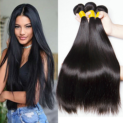 

3 Bundles Malaysian Hair Straight Human Hair Natural Color Hair Weaves / Hair Bulk Bundle Hair One Pack Solution 8-28 inch Natural Color Human Hair Weaves Best Quality New Arrival For Black Women