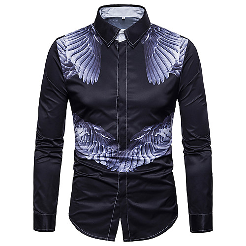 

Муж. С принтом Рубашка Классический воротник Геометрический принт / 3D / Животное Черный XL