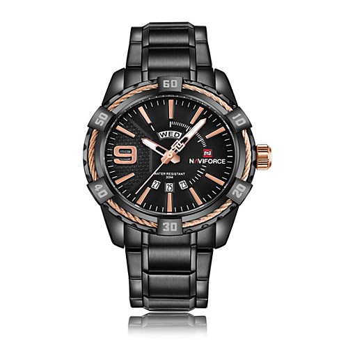 

NAVIFORCE Men's Sport Watch Military Watch Japanese Japanese Quartz 30 m Water Resistant / Water Proof Calendar / date / day Shock Resistant Stainless Steel Band Analog Luxury Fashion Black / Blue