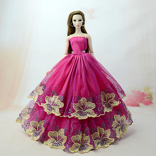 

Doll Dress Dresses For Barbiedoll Lace Fuchsia Tulle Lace Cotton Blend Dress For Girl's Doll Toy / Kids