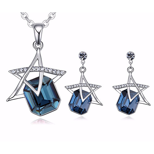 

Women's AAA Cubic Zirconia Necklace Earrings Hollow Out Rolo Star Pentagram Dangling Romantic Sweet Austria Crystal Earrings Jewelry Silver / Rose Red / Blue For Gift Date