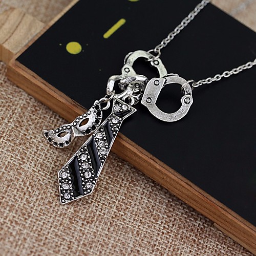 

Men's Pendant Necklace Stylish Rolo Partners in Crime Handcuffs Trendy Hip-Hop Alloy Silver 40 cm Necklace Jewelry 1pc For Street Club