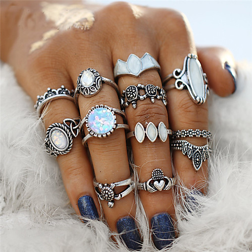 

Для пары Оникс Опал Ретро Кольцо Кольцо для ногтей Midi Ring Акрил Сплав Цветы Черепаха Дамы Богемные Панк Модные кольца Бижутерия Серебряный Назначение Для вечеринок Halloween Подарок 12шт