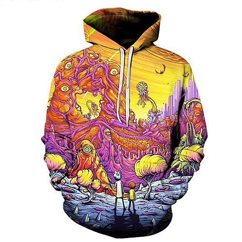 

Men's Plus Size Active Long Sleeve Hoodie - Geometric / 3D Print Hooded Yellow S / Fall / Winter
