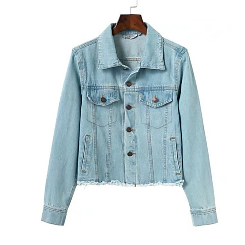 

Women's Daily Basic Fall Regular Denim Jacket, Solid Colored Turndown Long Sleeve Cotton / Polyester Light Blue S / M / L